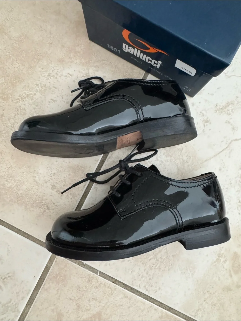Gallucci Black Patent Leather Derby Dress Shoes EU 23 Toddler 7 NIB